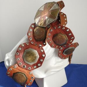 Vtg Boho Belt 14 Leather Medallions & Conchos